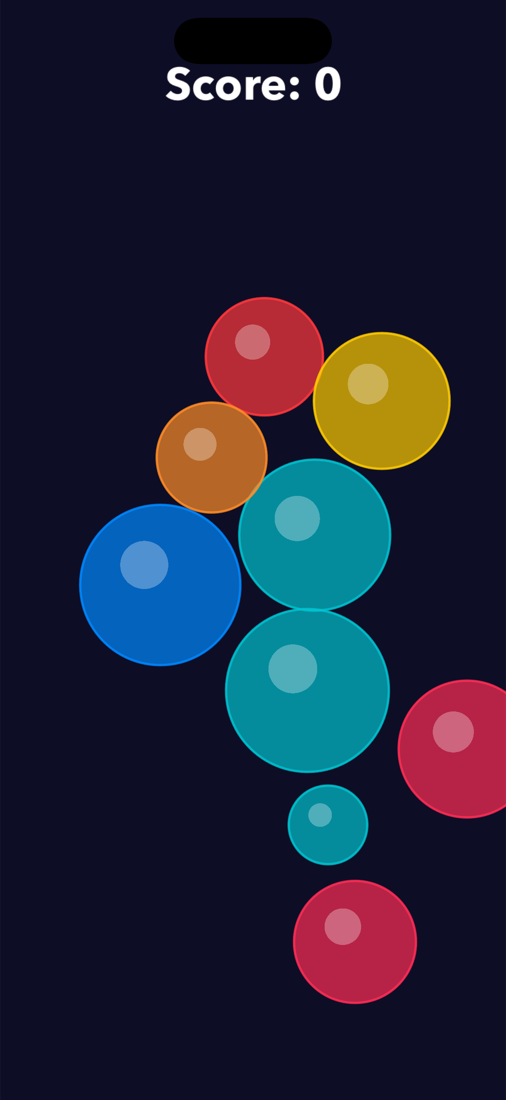 Bubble Pop mode with colorful floating bubbles and a score counter