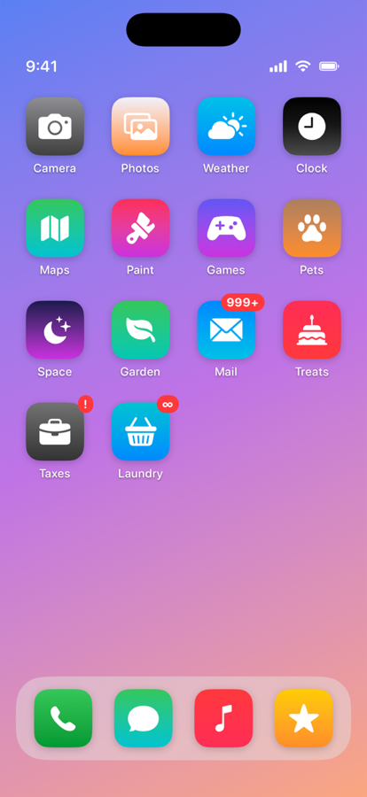Play Phone mode: a pretend iPhone home screen with safe fake apps