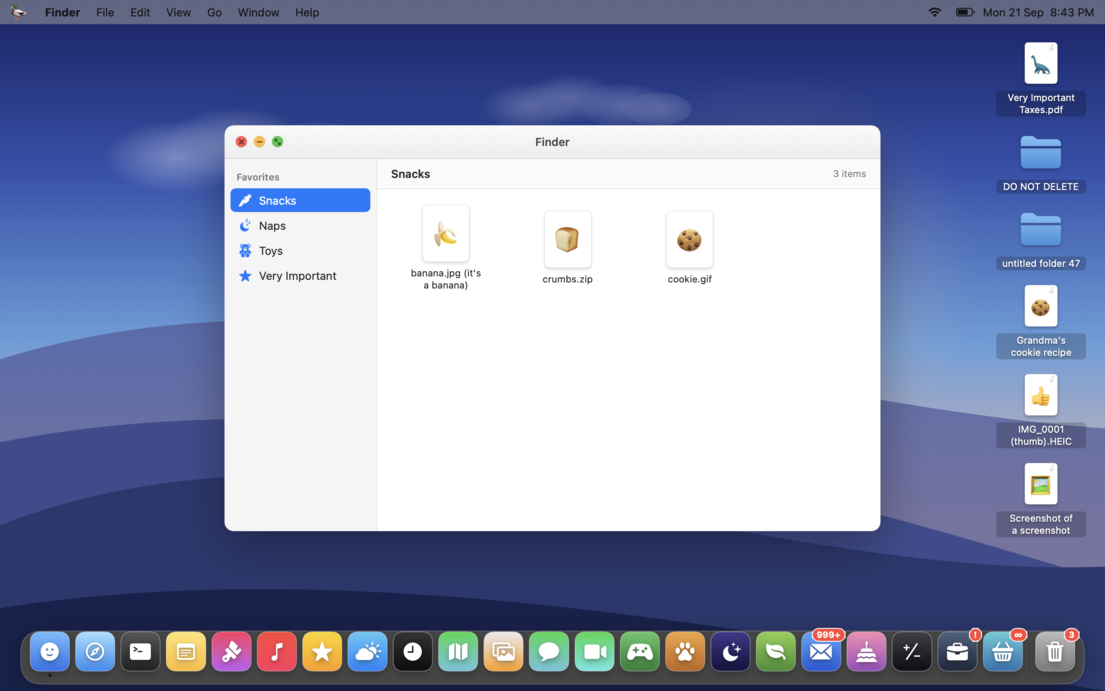 Play Computer mode: a pretend Mac desktop with a dock of toy apps