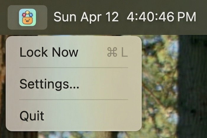 Toddler Mode menu bar icon with Lock Now option